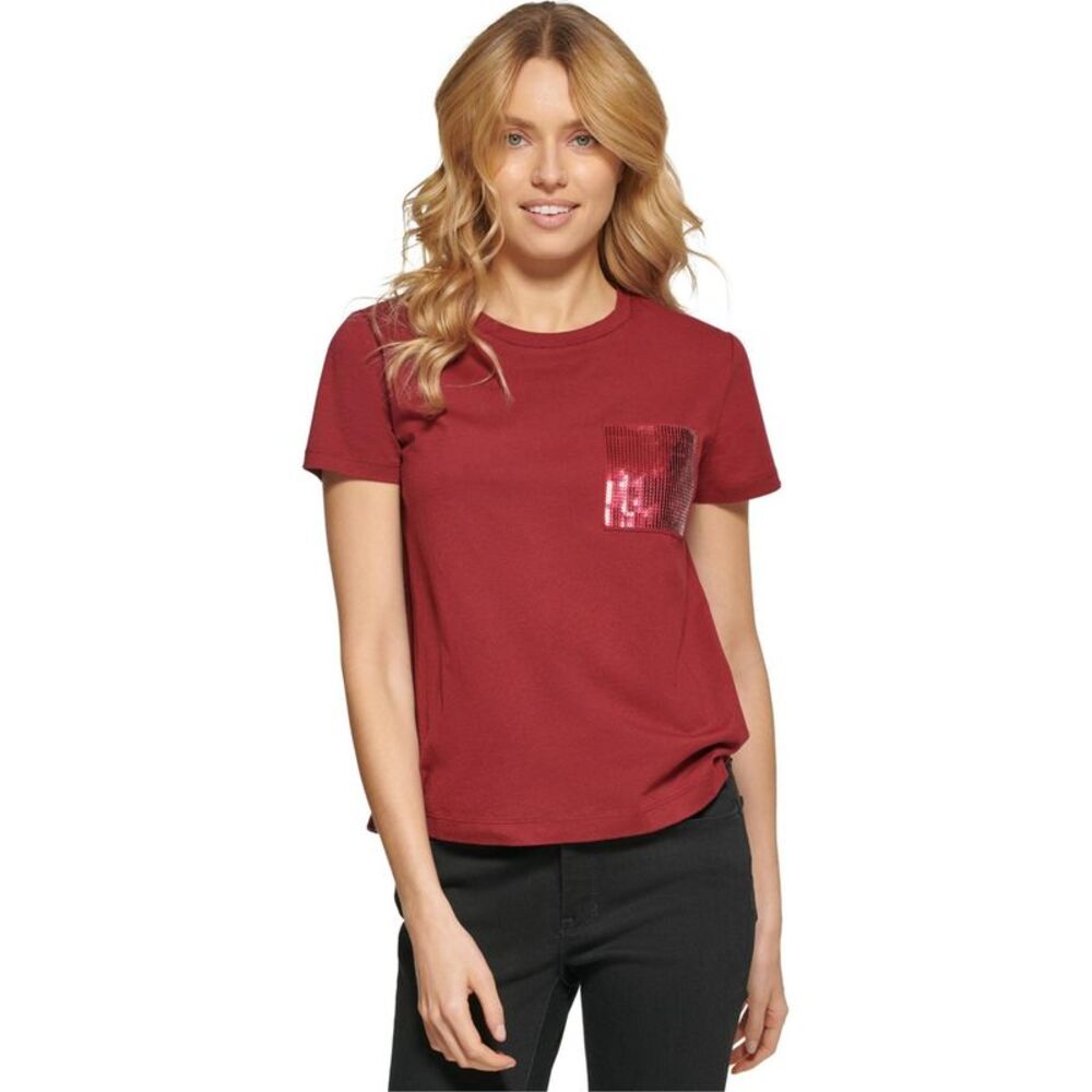 DKNY Womens Sequin Pocket Embellished T-Shirt, NWT